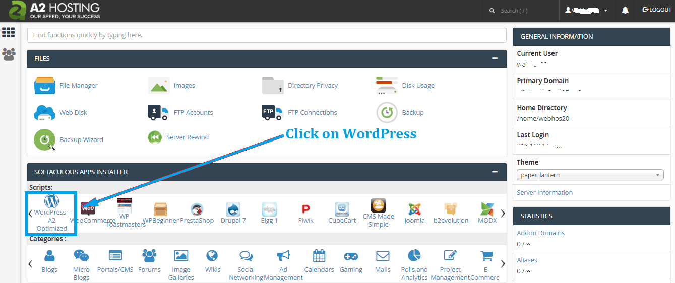 install wordpress on a2hosting